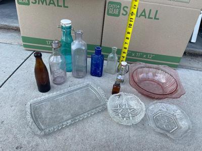 Sale Photo Thumbnail #704: Various Glass Bowls and Bottles (Lot of 12)
