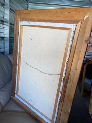 Sale Photo Thumbnail #726: Large Textured Painting with Frame. Appears to be acrylic impasto, but unsure as there are no markings on the back of any kind.