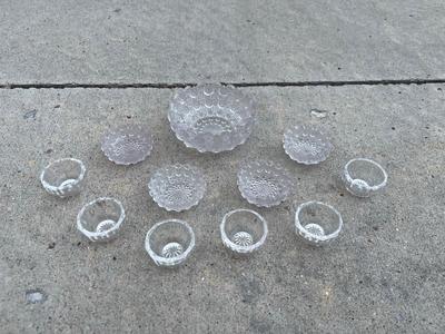 Sale Photo Thumbnail #752: Set of Antique Glass Salt Cellars (Set of 11). Believed to be Westmoreland Glass, but unsure.
