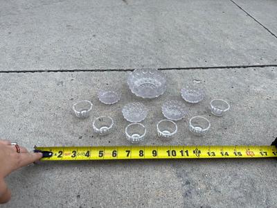 Sale Photo Thumbnail #756: Set of Antique Glass Salt Cellars (Set of 11). Believed to be Westmoreland Glass, but unsure.