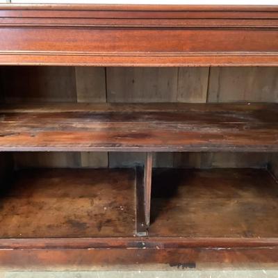 Sale Photo Thumbnail #287: Wells, John, 210 Regent St, London, (1839).maker stamp on inside top , area where a mirror was attached. marble with two basins is in good condition , two doors with inside shelves. measuring 34" high x 51.5" wide x 24" deep