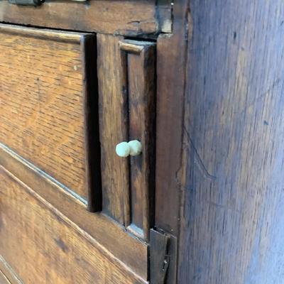 Sale Photo Thumbnail #295: With Ivory Esutcheons on the desk drawer pulls,and key holes. This piece would make a wonderful addition to any collector. The leather top on the desk has been completely restored with kelly green gold border leather. Comes in two pieces and Ogee feet. Ch