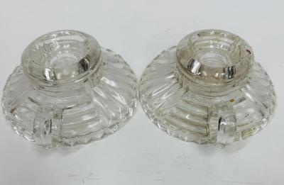 Sale Photo Thumbnail #454: Matched pair of glass candle holders. Good condition.