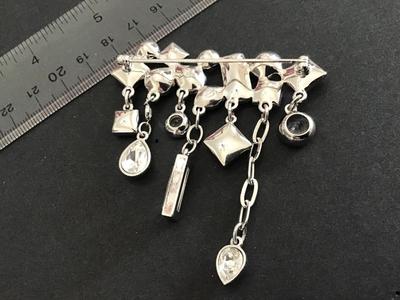 Unique Large Swarovski Swan Signed Silvertone Crystal Clear and Red Brooch
