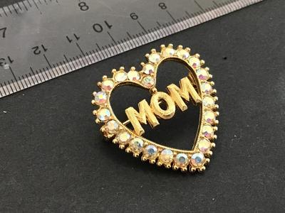 Vintage Mom Heart Rhinestone Pin
