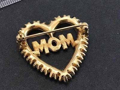Vintage Mom Heart Rhinestone Pin