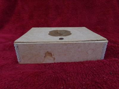 VERY OLD Keepsake box with a gold tone cameo on the lid