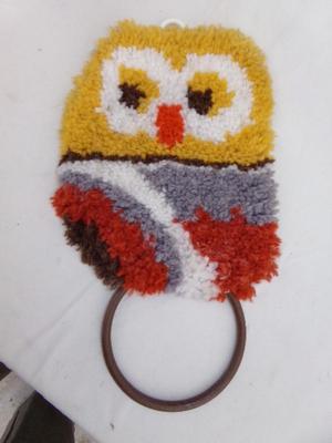Wall mounted towel hanger ring. Craft made.