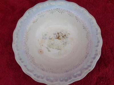 VTG/Antique glazed ceramic serving bowl, preadolescent sky blue . . .