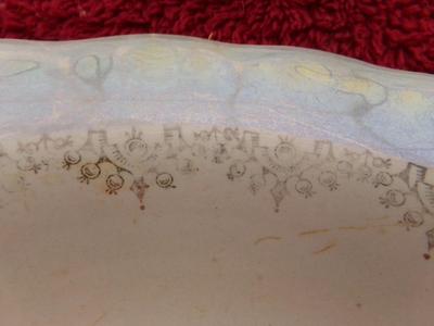 VTG/Antique glazed ceramic serving bowl, preadolescent sky blue . . .