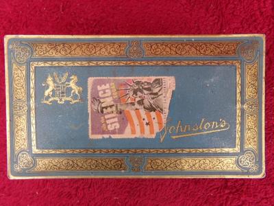 Johnston’s Chocolates tin w/hinged lid, believed to be c.1920s-30s.