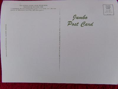 3 souvenir “Jumbo Post Card” of Yellowstone Nat. Park. c. Early 1950s