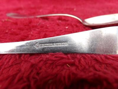 Pair of VTG traditional tea spoons, appear to be stainless steel, VERY thin stamped metal style.