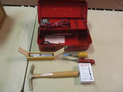 Sale Photo Thumbnail #1488: Metal Tool Box With Hand-tools - Vintage C.S. OSBORNE Brass Magnetic Tip Tack Upholstery Hammer - No. 33