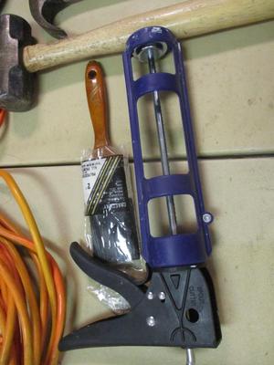 Sale Photo Thumbnail #1503: Assortment Of Hand Tools & Electrical Cords Caulk