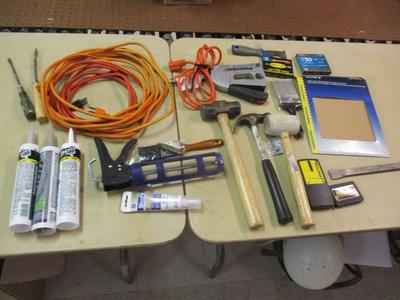 Sale Photo Thumbnail #1500: Assortment Of Hand Tools & Electrical Cords Caulk