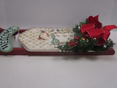 Sale Photo Thumbnail #430: Snowman Hand Painted Winter Wooden Sleigh Christmas