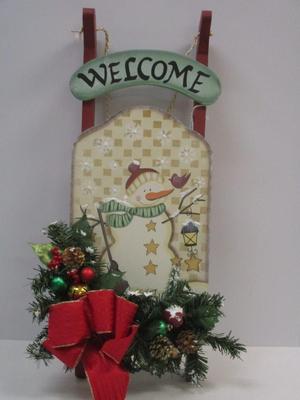 Sale Photo Thumbnail #428: Snowman Hand Painted Winter Wooden Sleigh Christmas