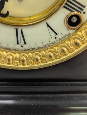 Sale Photo Thumbnail #182: Antique Cast Iron Clock Ansonia Antique Mantel Clock With Key Figural Cherub