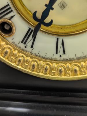 Sale Photo Thumbnail #181: Antique Cast Iron Clock Ansonia Antique Mantel Clock With Key Figural Cherub