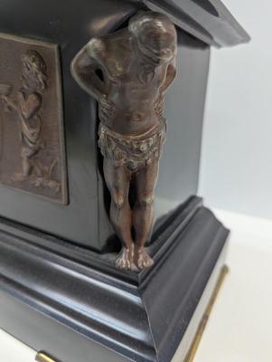 Sale Photo Thumbnail #179: Antique Cast Iron Clock Ansonia Antique Mantel Clock With Key Figural Cherub