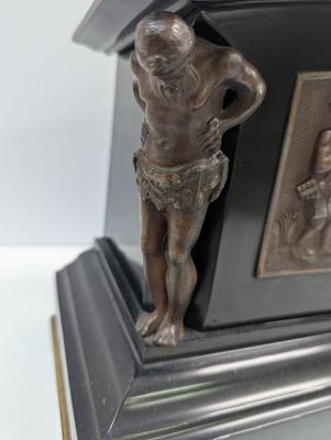 Sale Photo Thumbnail #178: Antique Cast Iron Clock Ansonia Antique Mantel Clock With Key Figural Cherub