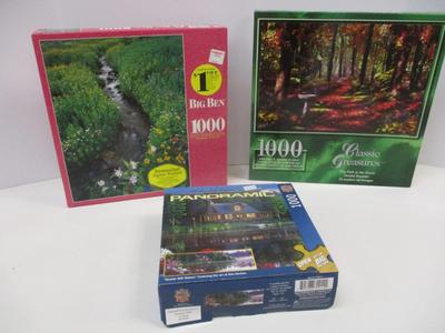 Sale Photo Thumbnail #1528: 2 Sealed & 1 Used Puzzles Big Ben Classic Treasures Beside Still Waters