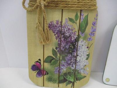 Sale Photo Thumbnail #202: Glass Cutting Board Wine Bottle Shaped & Flower Wall Decor Shaped As A Jar