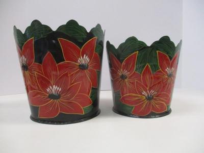 Sale Photo Thumbnail #225: Vintage Pair Of Metal Poinsettia Planters