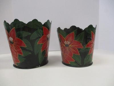 Sale Photo Thumbnail #224: Vintage Pair Of Metal Poinsettia Planters