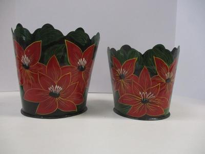 Sale Photo Thumbnail #223: Vintage Pair Of Metal Poinsettia Planters