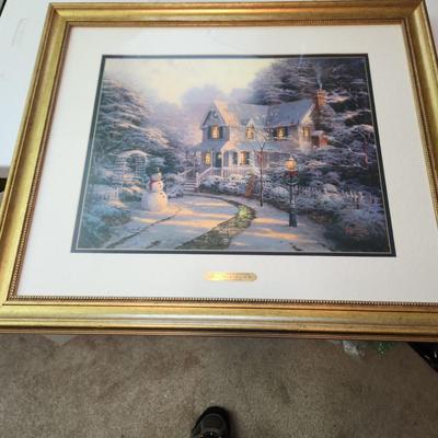 Thomas Kinkade Home is Where the heart Is III Winter scene Snowman 27x23