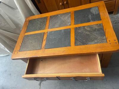 Sale Photo Thumbnail #888: Solid Wood and Stone Coffee Table