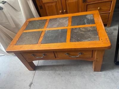 Sale Photo Thumbnail #887: Solid Wood and Stone Coffee Table