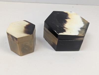 Pair Of Octogen Horn Covered Trinket Boxes #4