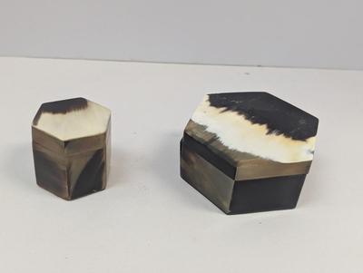 Pair Of Octogen Horn Covered Trinket Boxes #4