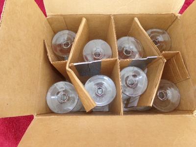 Set of 8 wine glasses w/ hexagonal stems. Look like new in the box.
