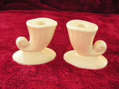 VTG unique ceramic candle sticks, white glazed.