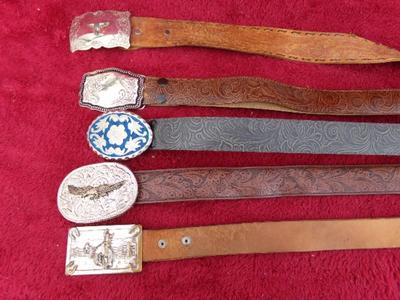 Lot of 5 Western Style belts w/buckles.