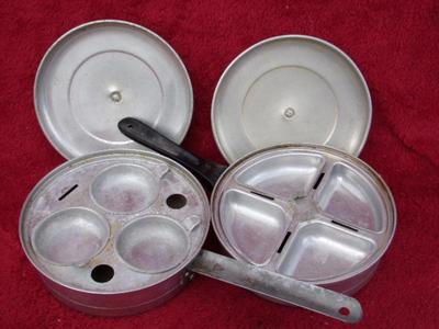 old egg poaching pans that have been used hard! For display only