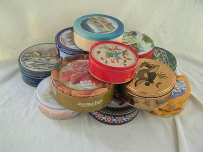 A DOZEN assorted tins, various sizes in a box