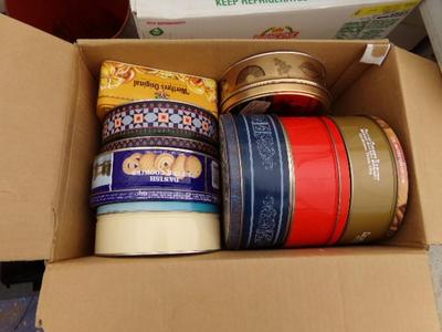 A DOZEN assorted tins, various sizes in a box