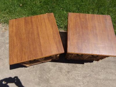 STORAGE! pair of cabinet style end tables w/storage & laminated top