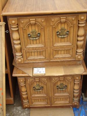 STORAGE! pair of cabinet style end tables w/storage & laminated top