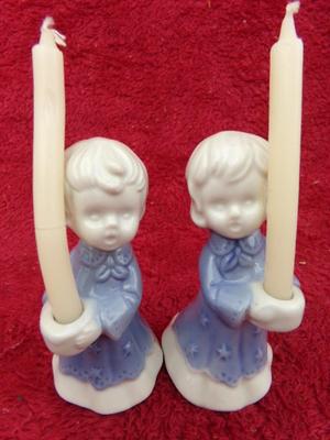 "Two little children" candle holders. Glazed ceramic. use any time.