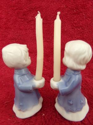 "Two little children" candle holders. Glazed ceramic. use any time.
