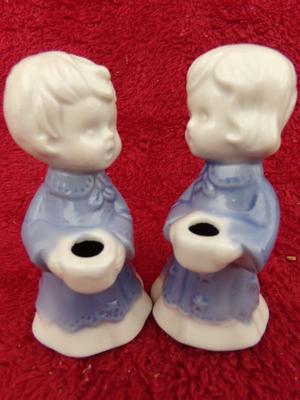 "Two little children" candle holders. Glazed ceramic. use any time.