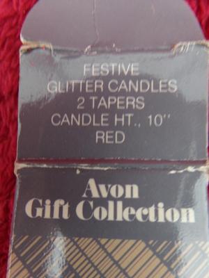Avon Gift Collection - 2 festive glitter candles, 10". NEW IN BOX.