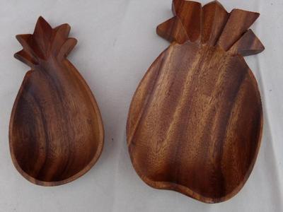 PAIR of counter top drop trays, resemble pineapples, wood.. CLEAN!
