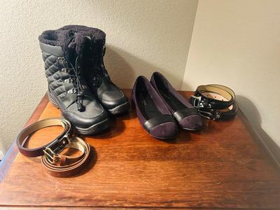 WOMENS BLACK W/P By TOTES SNOW BOOTS, SLIP ON SHOES AND BELTS